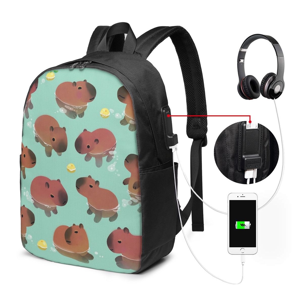 Laptop Bag - Capybara Hayvan Desenli Sırt Çantası Seyahat