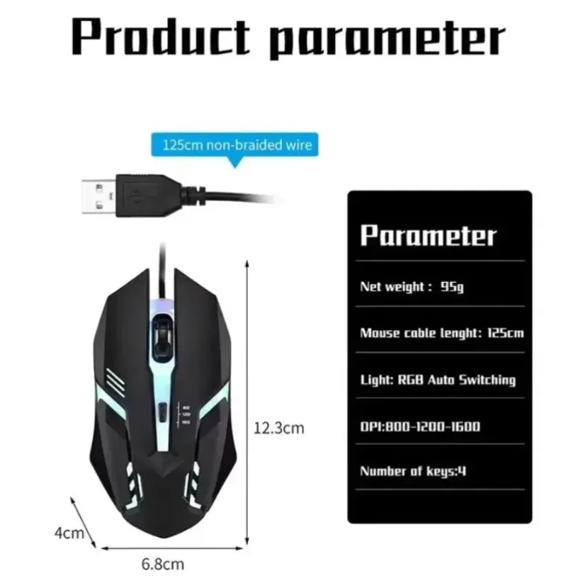 Laptop Mouse - Renkli, 3 Tuşlu, LED'li, USB Bağlantılı,