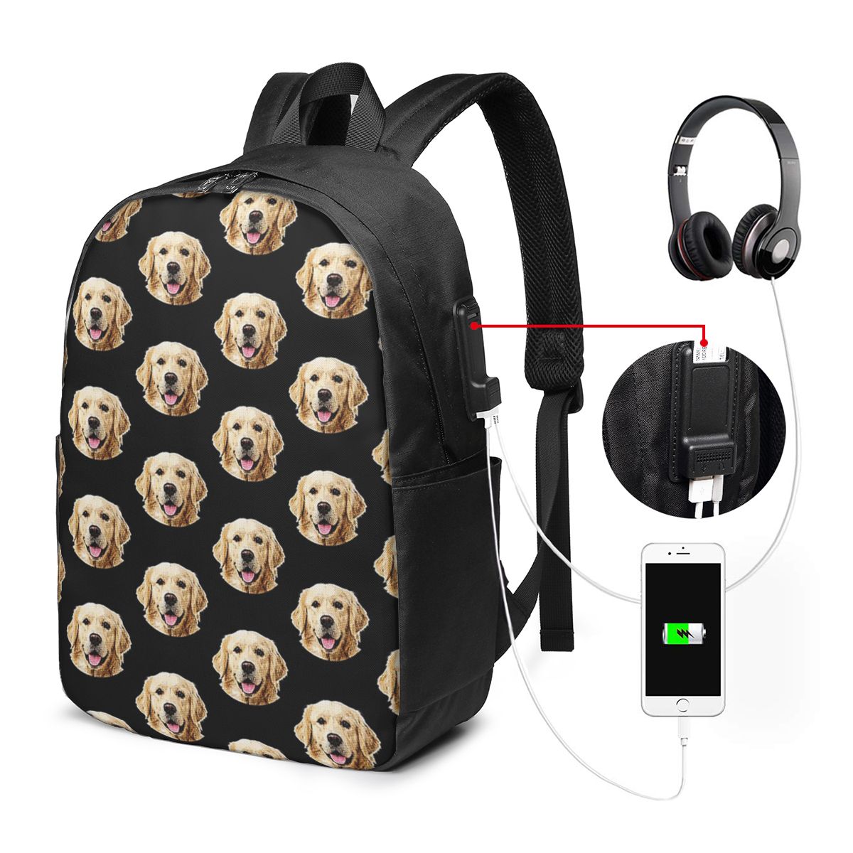 Laptop Bag - Komik Golden Retriever Yüz Portresi Sırt